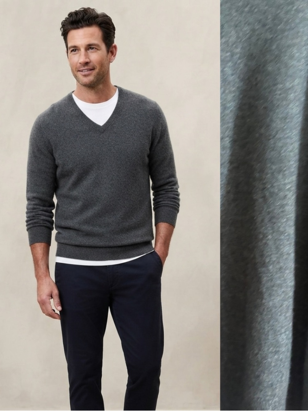 Bloomingdale’s Sz XL Grey Blue 100% Cashmere Man V Neck Sweater